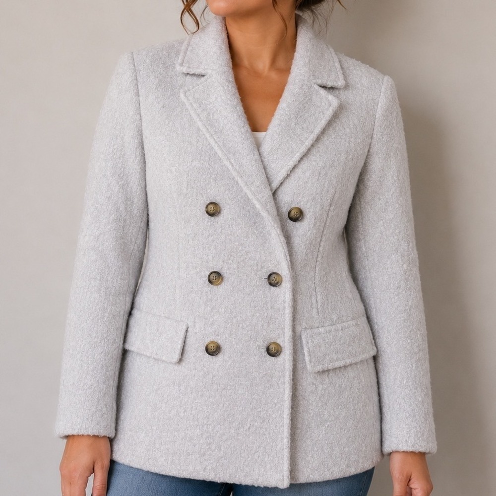 Marc's Women's Size 8 Wool Blend Boucle Peacoat Double Breasted Quiet Luxury